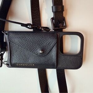 Hailey Bandolier Black Leather crossbody iPhone 14 Pro case